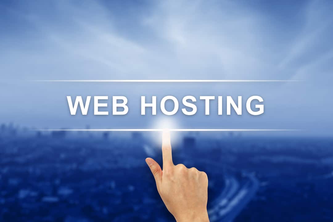 hand clicking web hosting button on touch screen
